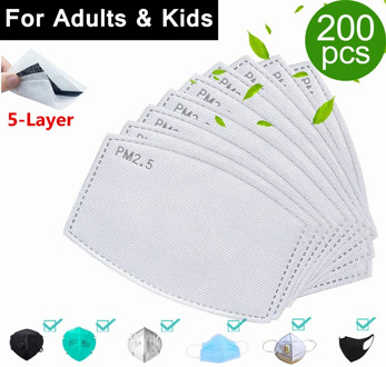 2-200PCS 5 Layers Filter Mask PM2.5 Anti Dust Mouth Face Mask Activated Carbon PM25 Filter Paper Protective For Adult Kids Child