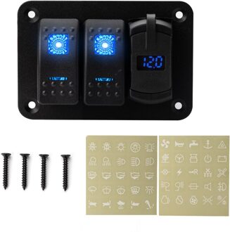 2 3 4 5 6 8 Gang Led Rocker Switch Panel Met Voltmeter 4.2A Dual Usb Rocker Stijl Fast Charger voor Auto Marine Boot Waterdicht 3 Gang blauw