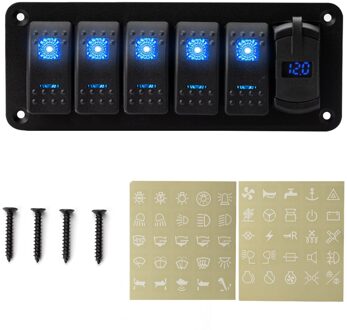 2 3 4 5 6 8 Gang Led Rocker Switch Panel Met Voltmeter 4.2A Dual Usb Rocker Stijl Fast Charger voor Auto Marine Boot Waterdicht 6 Gang blauw
