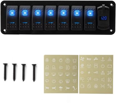 2 3 4 5 6 8 Gang Led Rocker Switch Panel Met Voltmeter 4.2A Dual Usb Rocker Stijl Fast Charger voor Auto Marine Boot Waterdicht 8 Gang blauw