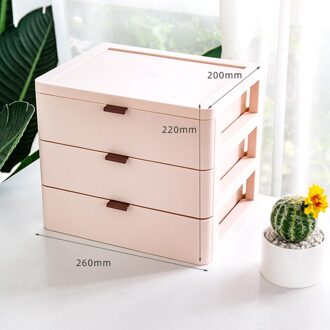 2/3/4 Tiers Kantoor Desktop Organizer Lade Badkamer Accessoires Opbergdoos Nordic Masker Cosmetische Make-Up Rack Jewlery Organizer 3 roze