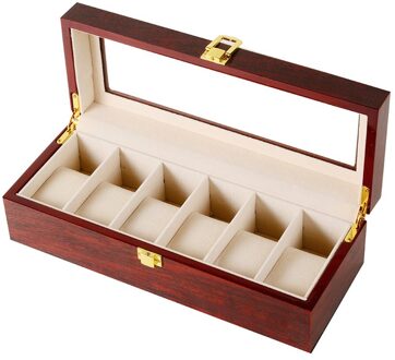 2/3/5/6/10/12 Slots Horloge Opbergdoos Met Rood Zwart Houten Glas Case armband Display Kist Horloges Houder Kist