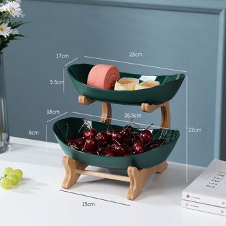 2/3 Tiers Plastic Fruit Platen Met Houten Houder Ovale Kommen Voor Party Voedsel Server Display Stand Fruit Snoep Planken groen 2 Tiers