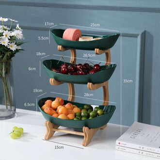 2/3 Tiers Plastic Fruit Platen Met Houten Houder Ovale Kommen Voor Party Voedsel Server Display Stand Fruit Snoep Planken groen 3 Tiers