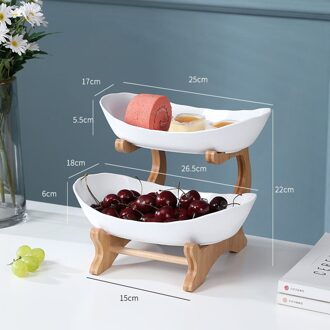 2/3 Tiers Plastic Fruit Platen Met Houten Houder Ovale Kommen Voor Party Voedsel Server Display Stand Fruit Snoep Planken wit 2 Tiers