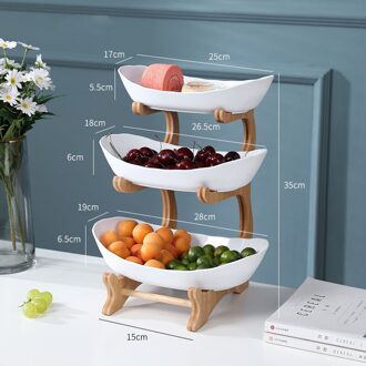 2/3 Tiers Plastic Fruit Platen Met Houten Houder Ovale Kommen Voor Party Voedsel Server Display Stand Fruit Snoep Planken wit 3 Tiers