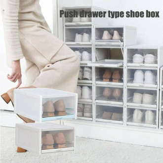 2/3PCS Set Push Drawer Shoe Box Shoe Organizer Case Drawer Anti-dust Damp-proof Transparent Plastic Stackable Storage Shoe Box
