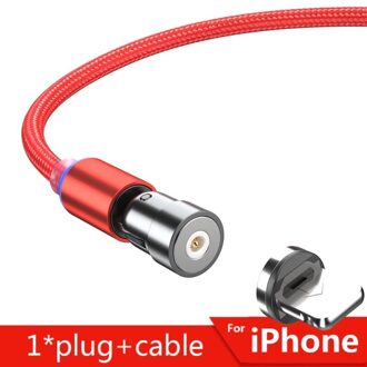 2.4A Magnetische Usb-kabel Snelle Opladen Kabel Mobiele Telefoon Kabel Voor Iphone Ipad Ipod 360 + 180 Graden Draaien 1M 2M 1m rood