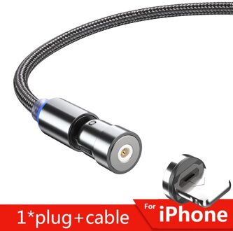 2.4A Magnetische Usb-kabel Snelle Opladen Kabel Mobiele Telefoon Kabel Voor Iphone Ipad Ipod 360 + 180 Graden Draaien 1M 2M 1m zwart