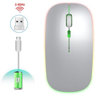 2.4G Draadloze Muis Gaming Kleurrijke Lichtgevende Mause Gamer Bluetooth Ultra-Dunne Notebook Kantoor Muis Voor Laptop Accessoires wit