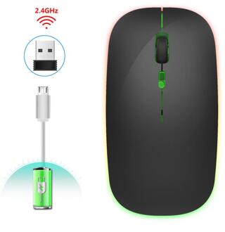 2.4G Draadloze Muis Gaming Kleurrijke Lichtgevende Mause Gamer Bluetooth Ultra-Dunne Notebook Kantoor Muis Voor Laptop Accessoires zwart