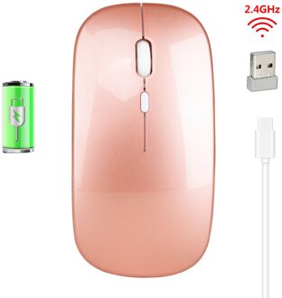 2.4G Optische Draadloze Oplaadbare Opladen Ultradunne Stille Mute Muis Notebook Muizen Voor Pc Laptop Thuiskantoor gebruik roos goud