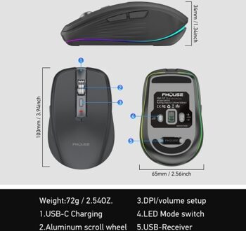 2.4G+BT5.1 Dual-mode Wireless Mouse Computer Gaming Mice Ergonomic Design 4-gear Adjustable DPI Built-in Rechargeable Battery for Laptop