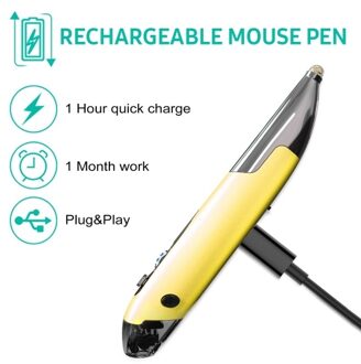 2.4GHz Optical Pen Mouse Left & Right Hands Rechargeable Wireless Optical Pocket Pen Mouse Wireless Dual Right Keys Yellow