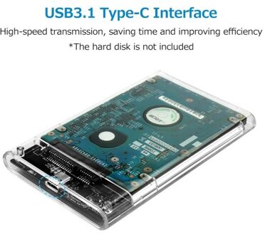 2.5 inch Hard Disk Case Type-C Transparent HDD Enclosure High-speed Transmission Easy Installation for 2.5 inch SATA HDD/SSD