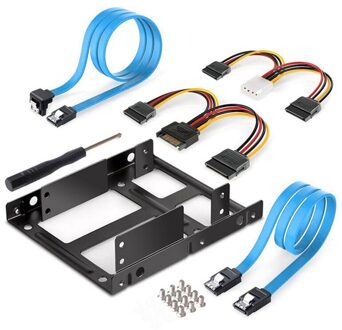 2.5 Tot 3.5 Inch Dual Hard Disk Metalen Beugel Adapter Hdd Houder Met Dubbele Sata & Power Kabel Voor Desktop blauw