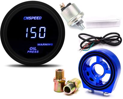 2 "/52mm DIGITALE Auto OLIEDRUKMETER 0-120 Psi Olie Gauge Met Sensor & Filter sandwich Plate Adapter met blauw adapter