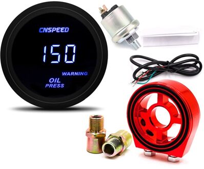 2 "/52mm DIGITALE Auto OLIEDRUKMETER 0-120 Psi Olie Gauge Met Sensor & Filter sandwich Plate Adapter met rood adapter