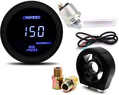 2 "/52mm DIGITALE Auto OLIEDRUKMETER 0-120 Psi Olie Gauge Met Sensor & Filter sandwich Plate Adapter met zwart adapter