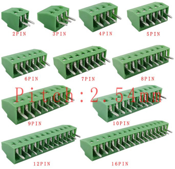 2.54mm/0.1" Pitch PCB Screw Terminal Blocks Connector 2P 3P 4P 5P 6P 7P 8P 9P 10P 12P 16Pin Terminals 150V 6A for 26-18AWG Cable