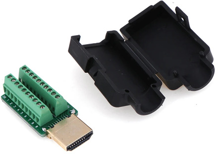 2.54mm HDMI Male 19P Plug Breakout Terminals Solderless Connector With Black Cover 20-26AWG