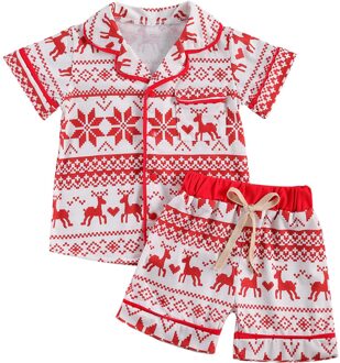 2-6Years Peuter Baby Jongen Meisje Kerst 2 Stuks Kleding Set Korte Mouw V-hals Herten Gedrukt Top Korte Outfit 5