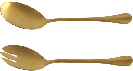 2-delig RVS sla bestek/couvert goud 23 cm - Salade/sla opscheplepels  - Sla lepel en vork - Keukengerei