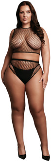 2-delige Crop Top - Pantie en Fishnet Structuur - OSX - Zwart