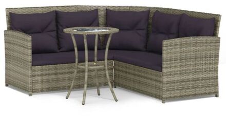 2-delige Loungeset met kussens L-vormig poly rattan grijs