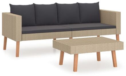 2-delige Loungeset met kussens poly rattan beige