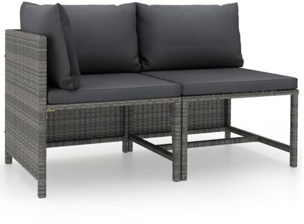 2-delige Loungeset met kussens poly rattan grijs