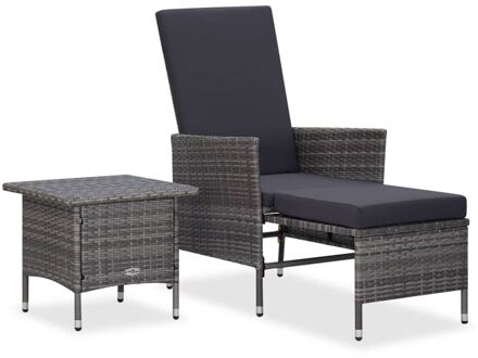 2-delige Loungeset met kussens poly rattan grijs