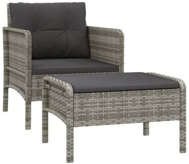 2-delige Loungeset met kussens poly rattan grijs