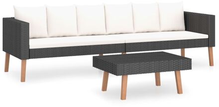 2-delige Loungeset met kussens poly rattan zwart