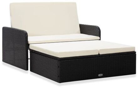 2-delige Loungeset met kussens poly rattan zwart