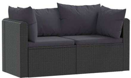 2-delige Loungeset met kussens poly rattan zwart