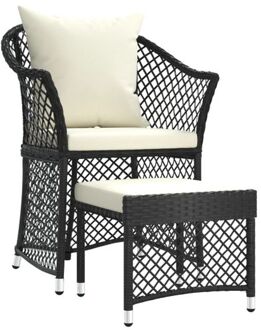 2-delige Loungeset met kussens poly rattan zwart