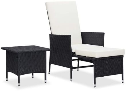 2-delige Loungeset met kussens poly rattan zwart