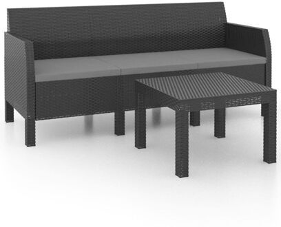 2-delige Loungeset met kussens PP rattan antracietkleurig