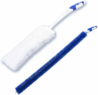 2- Delige verwarming/radiator schoonmaakset - flexibel - blauw/wit - microvezel borstel - Radiator borstel 60 cm - plume