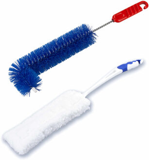 2- Delige verwarming schoonmaakset  blauw/wit - microvezel borstel - L-vorm radiator borstel