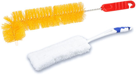 2-Delige verwarming schoonmaakset - oranje/wit - microvezel borstel - L vorm radiator borstel
