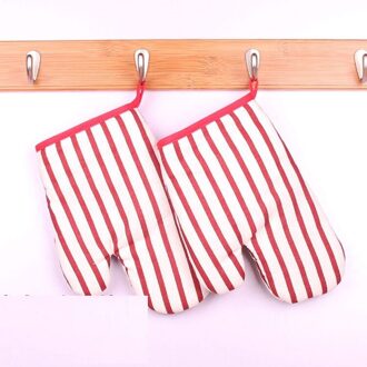 2 Dikke Magnetron Handschoenen Hoge Temperatuur Slip Geïsoleerde Keuken Huishouden Warmte Oven Oven Bakkerij Alleen Hittebestendige rood Stripes 2