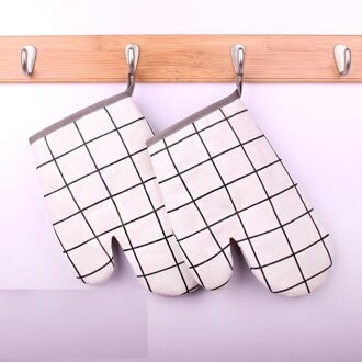 2 Dikke Magnetron Handschoenen Hoge Temperatuur Slip Geïsoleerde Keuken Huishouden Warmte Oven Oven Bakkerij Alleen Hittebestendige wit Plaid 2