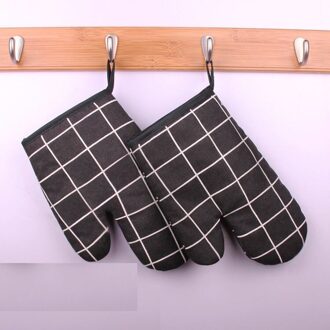2 Dikke Magnetron Handschoenen Hoge Temperatuur Slip Geïsoleerde Keuken Huishouden Warmte Oven Oven Bakkerij Alleen Hittebestendige zwart Plaid 2
