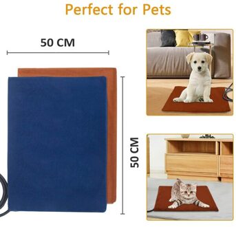 2 Fleece Covers Elektrische Verwarmde Mat Huisdier Verwarming Pad Kat Hond Deken Heater 7 Niveau Verstelbare Temperatuur 12V Adapter wasbaar 30W 50x50cm / EU plug