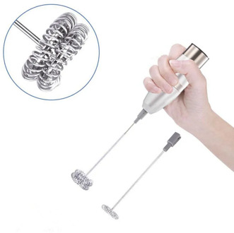 2 Frother Heads Stainless Steel Electric Coffee Egg Beater Milk Frother Hand Milk Foamer Kitchen Mixer for Cappuccino Blender