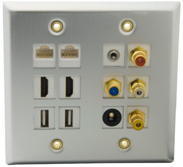 2 Gang Aluminium Solid Stijl 2 HDMI 3 RCA 2 Cat6 RJ45 2 USB 3.5mm Stereo Audio F RG6 TV Torslink Muur Plaat