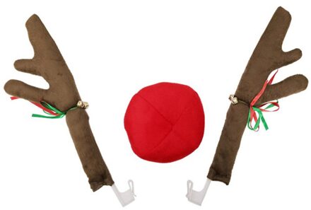 2 gewei + 1 neus Schattige Neus Hoorn Kostuum Set Hoorn En Rode Neus Kerst Auto Decor Bruin