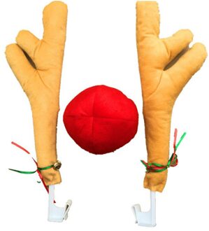 2 gewei + 1 neus Schattige Neus Hoorn Kostuum Set Hoorn En Rode Neus Kerst Auto Decor khaki